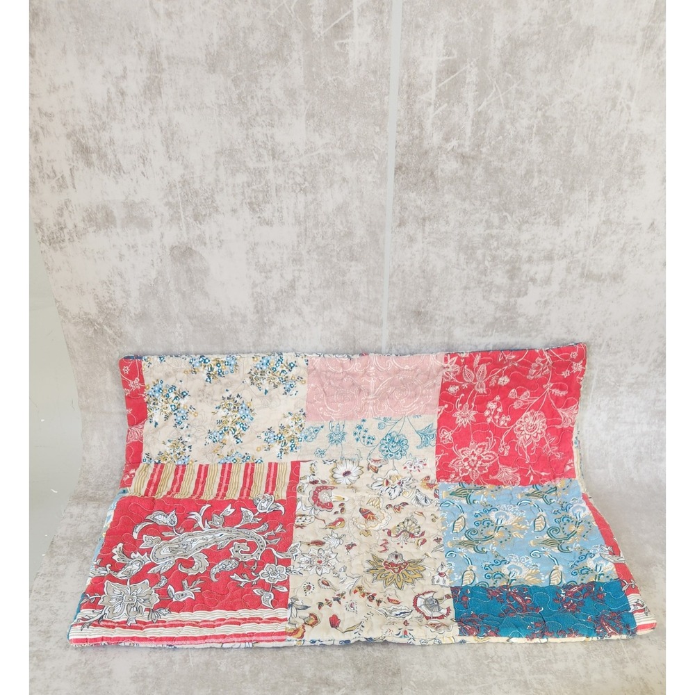 Boho Mixed Print Quilted Pillow Sham Standard Multi Color Patchwork Floral  Dorm